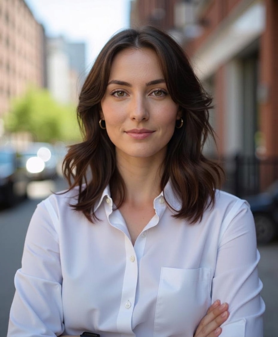 A sample professional headshot from the free headshot generator, previewing result 1.