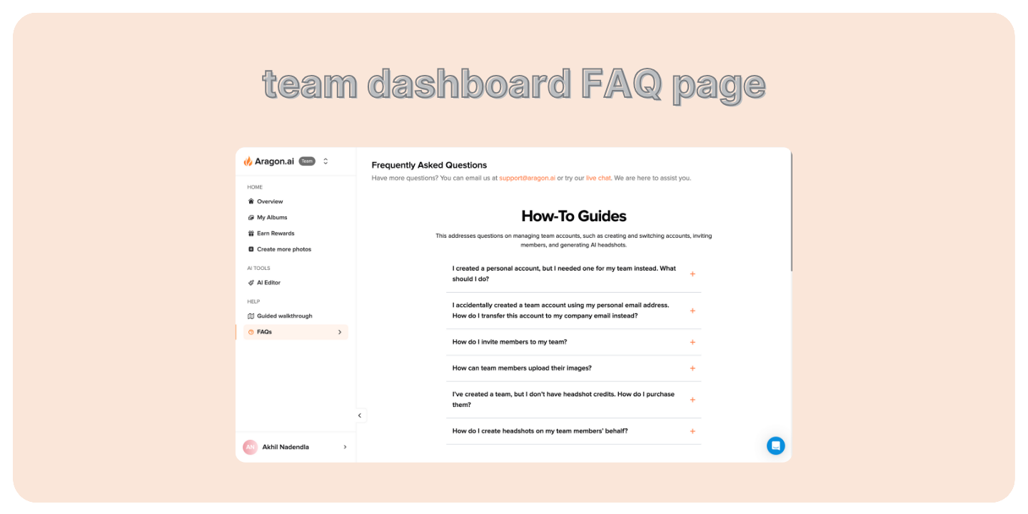 Team FAQ page