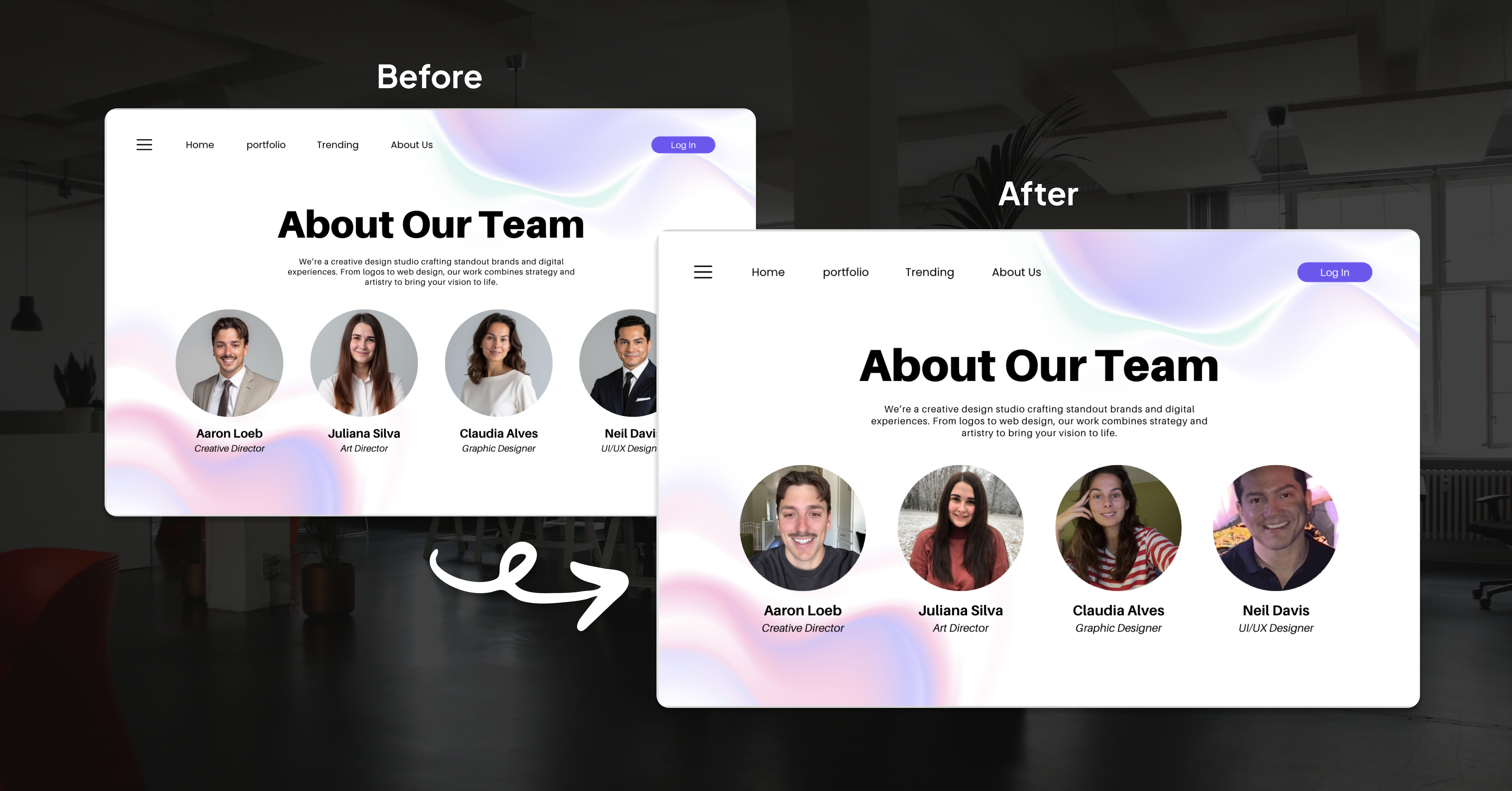 Website team pages with consistent headshots